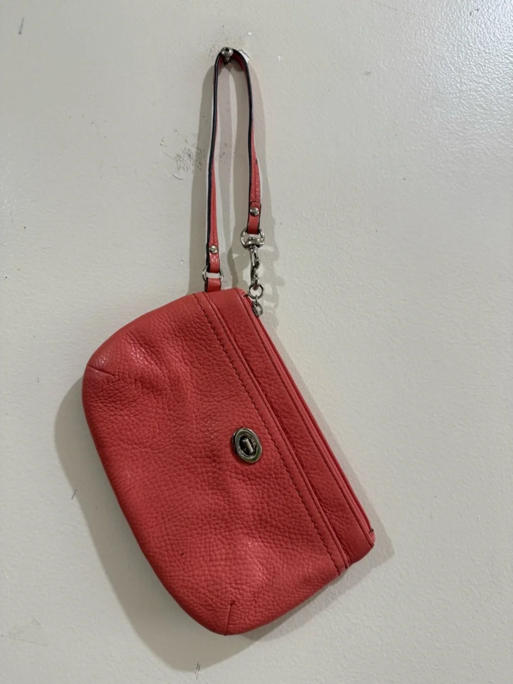 Coach Coral Pebbled Leather Wristlet with Turnlock Accent
